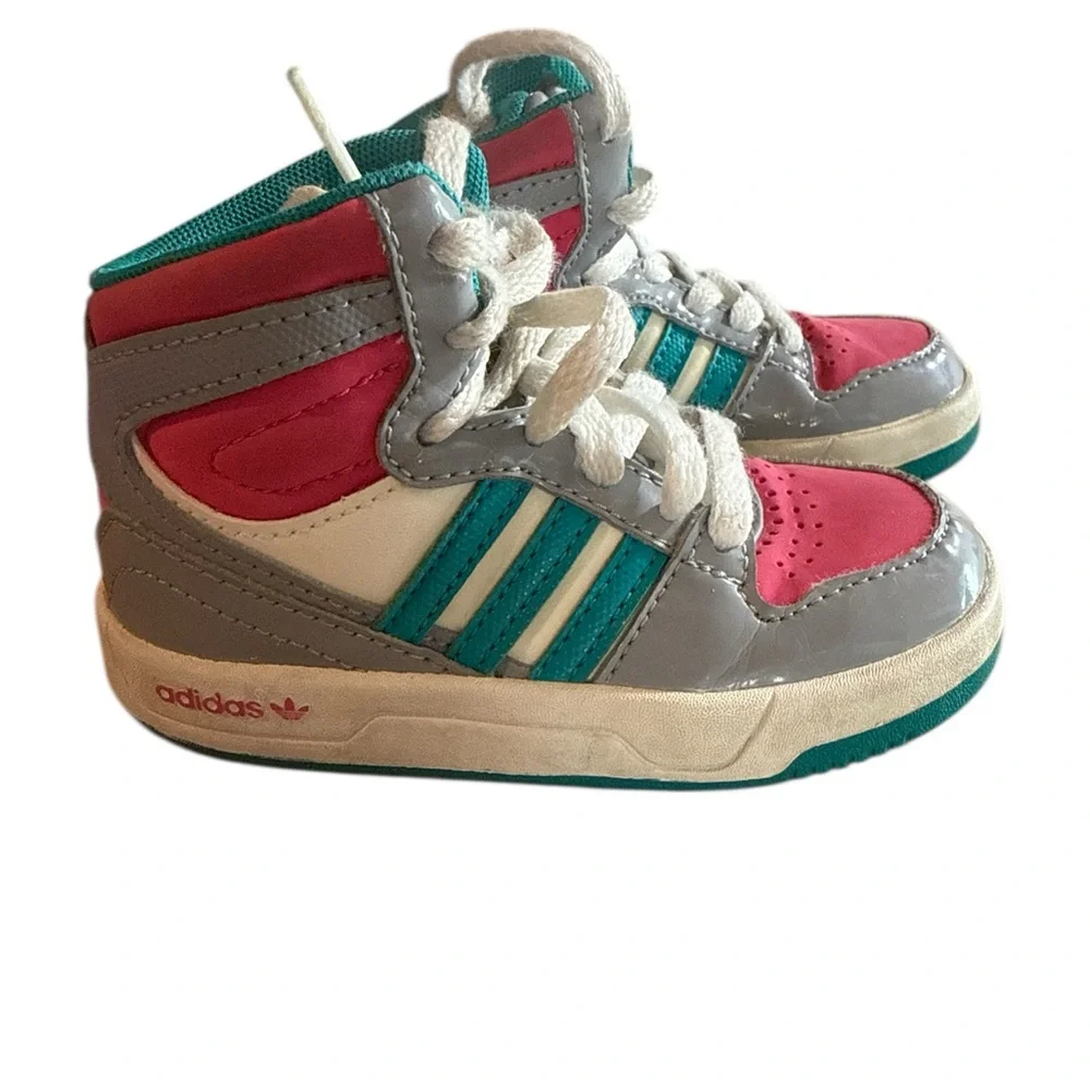 Adidas Kids High Top Sneakers - Grey Pink Teal Retro 2013 - Size 6K toddler